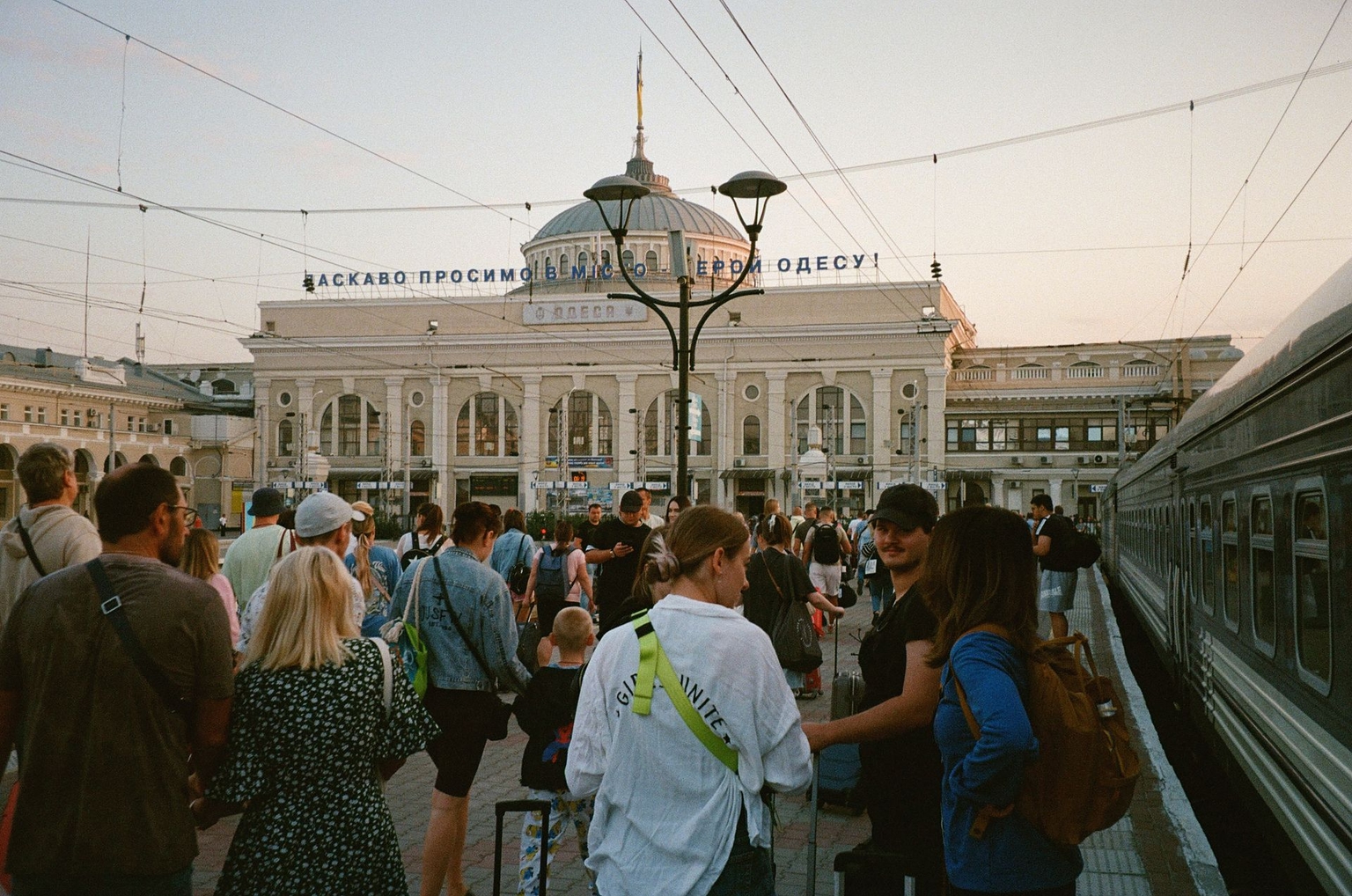 The crew of the Kyiv Independent's travel show "Dare to Ukraine" crew in Odesa Ukraine in 2024. (The Kyiv Independent)