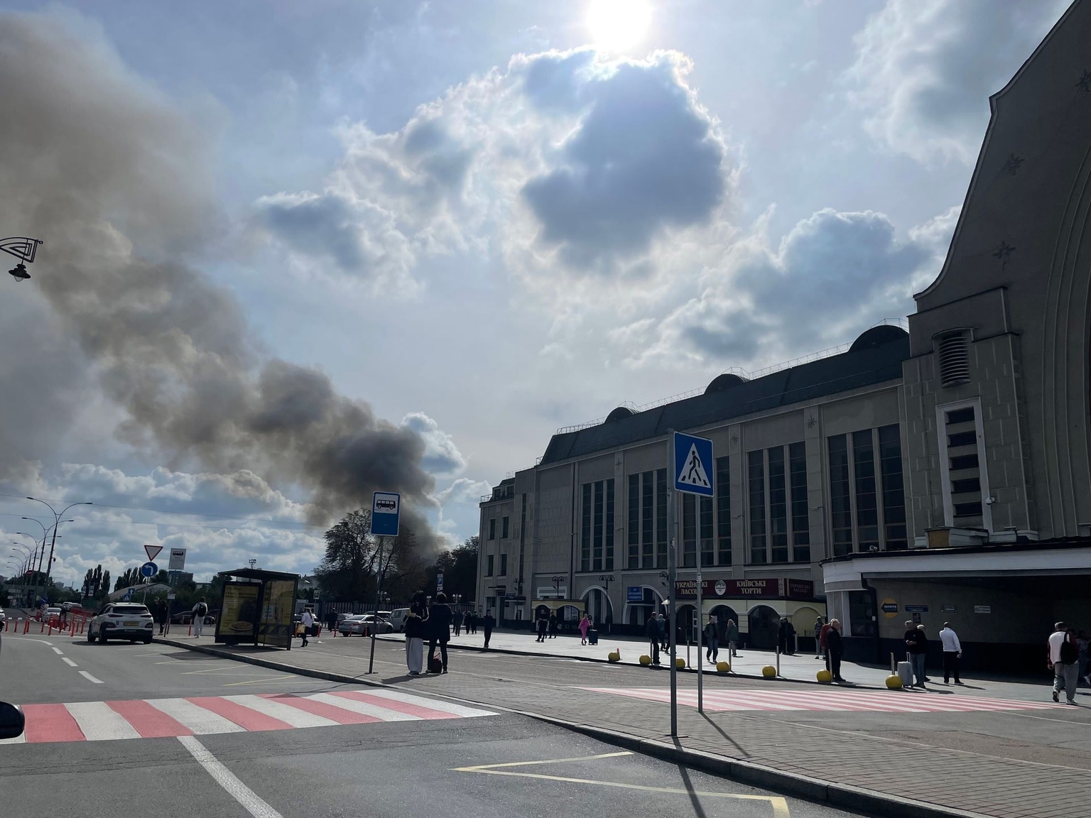 Smoke is seen near Kyiv's Central Railway Station in Kyiv, Ukraine, on Sept. 23, 2026.