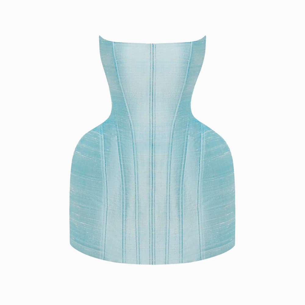 Blue strapless silk dress Kala by Ukrainian brand Balykina