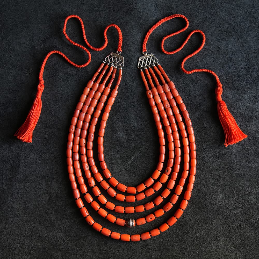 Five strand coral necklace by Ukrainian brand VydymoNevydymo