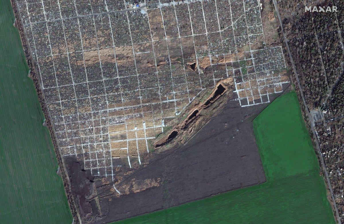 Satellite image shows main cemetery in Mariupol grown significantly