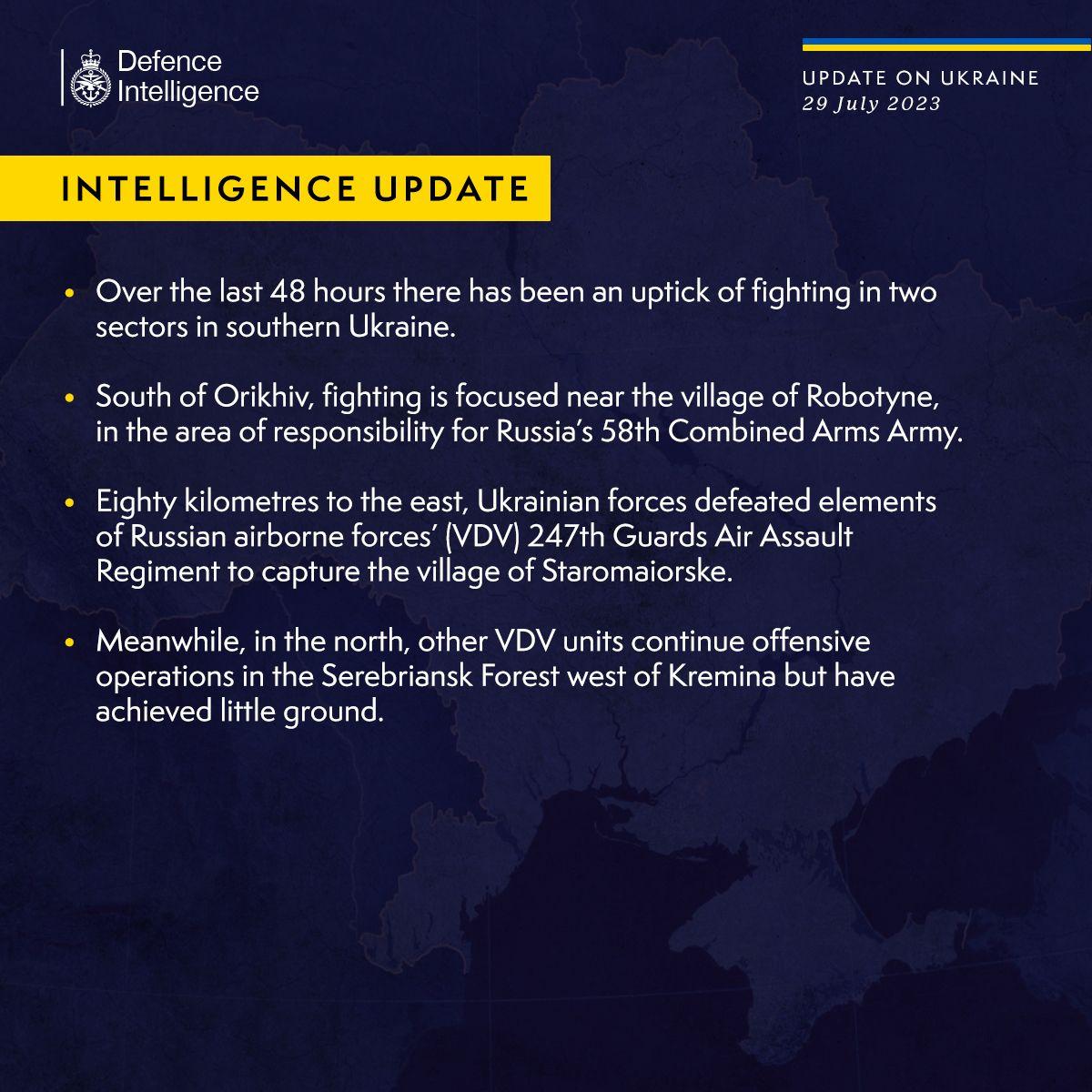 UK Defense Ministry: Uptick of fighting in southern Ukraine