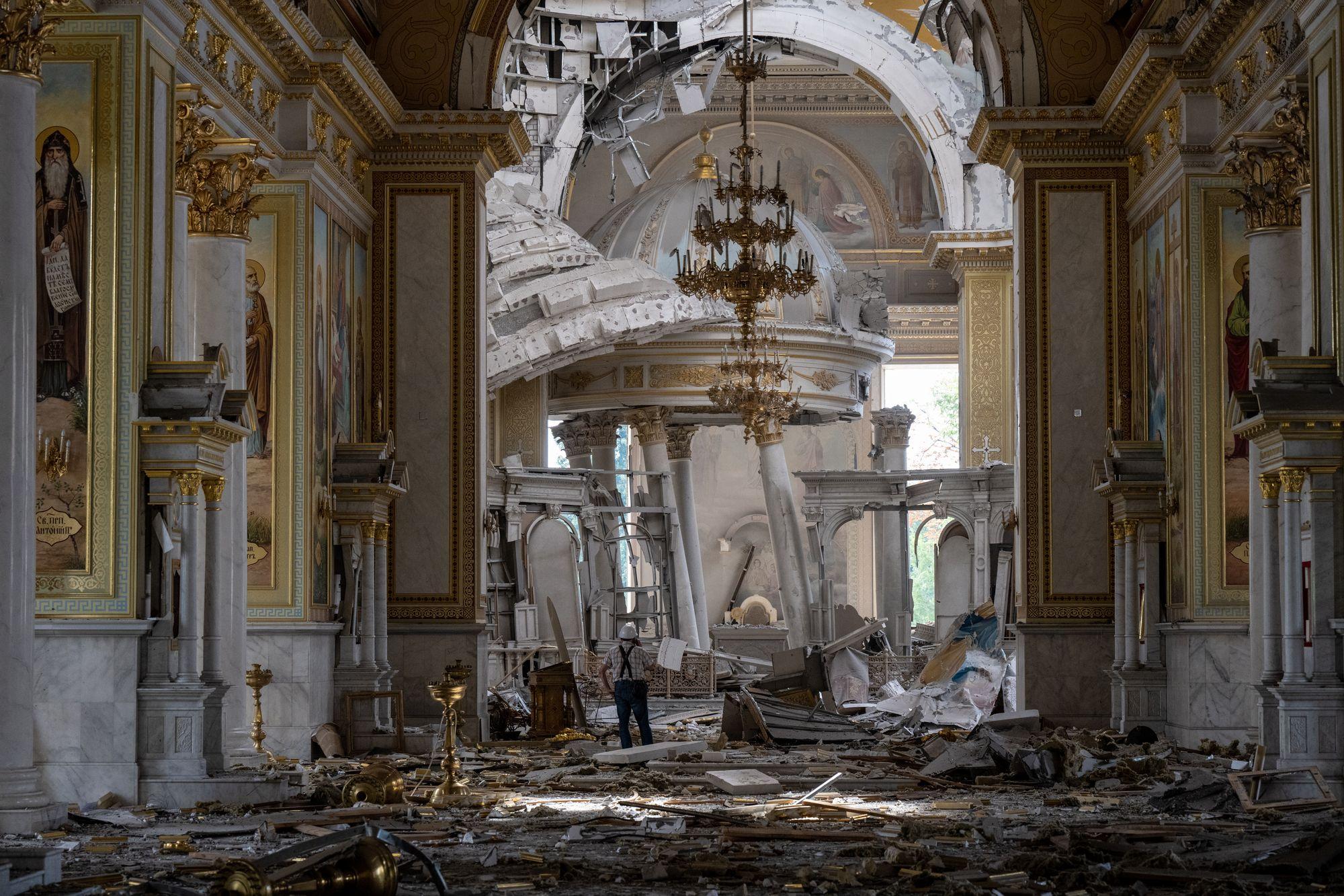 A Russian missile struck the historic Transfiguration Cathedral on July 23, 2023 in Odesa, Ukraine.