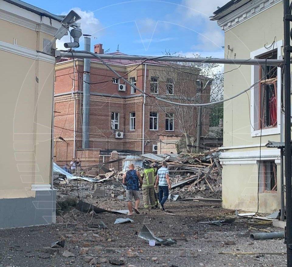 The aftermath of the alleged explosions in Taganrog, Rostov Oblast, Russia, on July 28, 2023. (Source: Shot/Telegram)