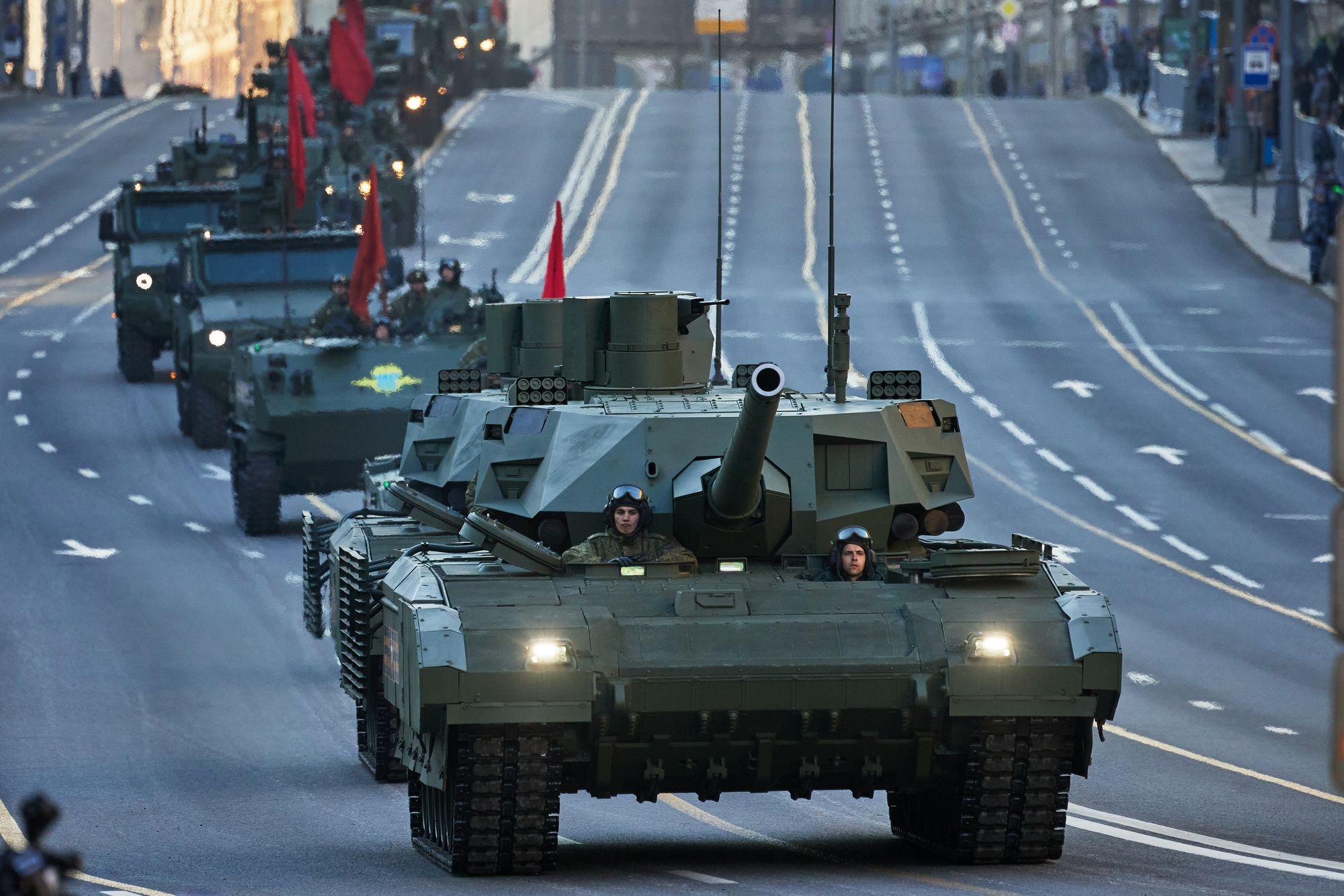 A Russian T-14 Armata tank on Tverskaya Street in Moscow, Russia, on May 4, 2022.