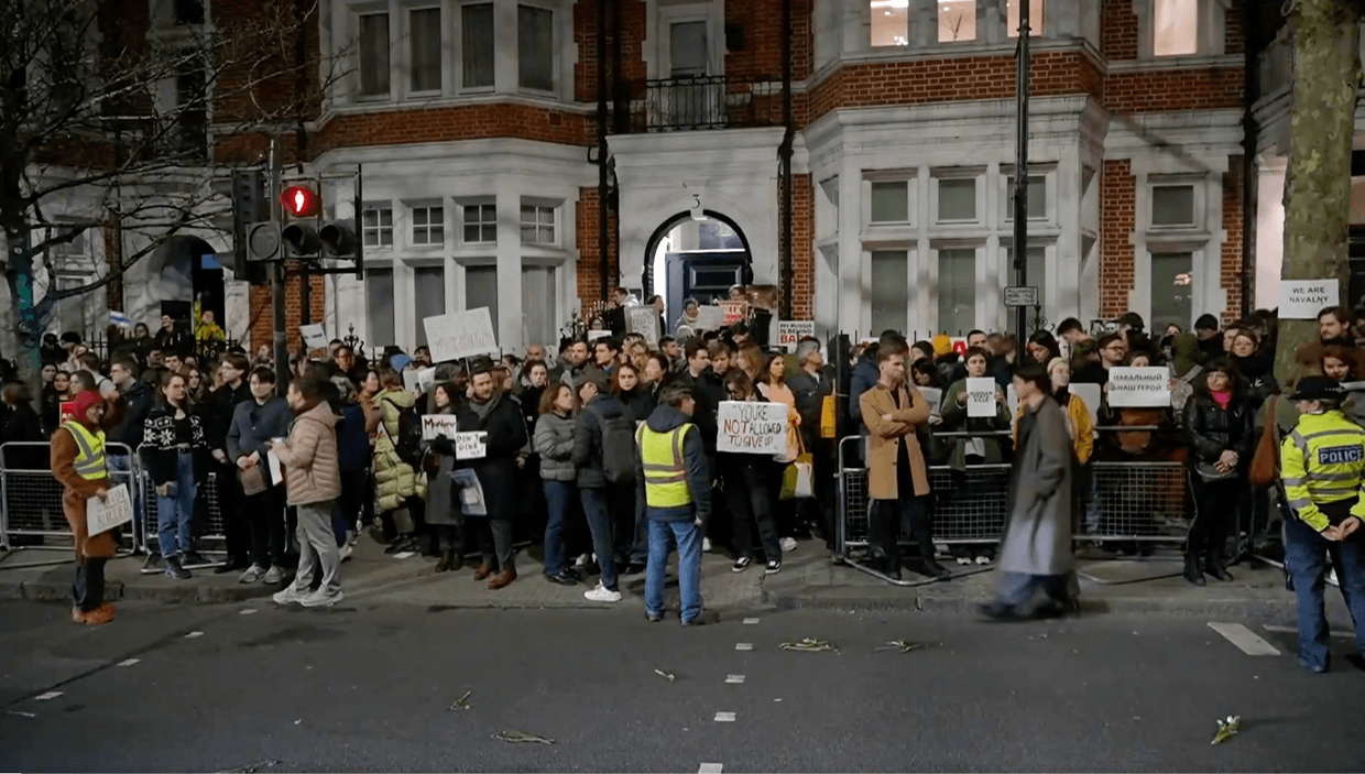 Protestors gather at Russian embassies across the world to protest Navalny's death