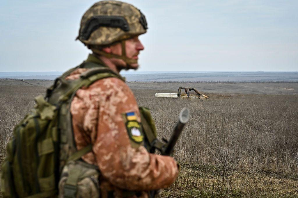 A serviceman from Ukraine's 65th Separate Mechanized Brigade near Robotyne in February 2024.