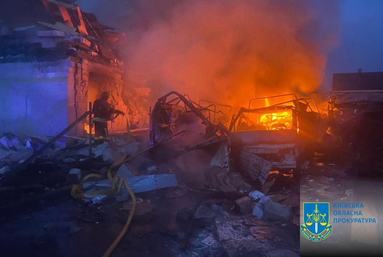 The aftermath of a Russian missile attack in Kyiv Oblast on March 21, 2024.