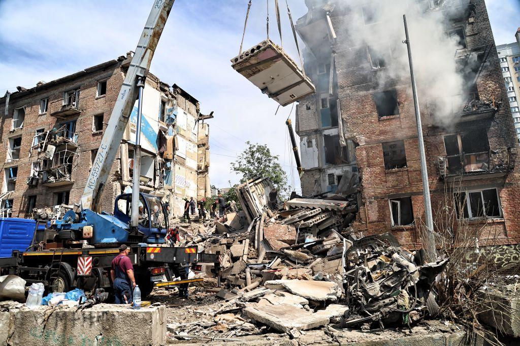 Quiet Kyiv neighborhood hit in a mass Russian attack