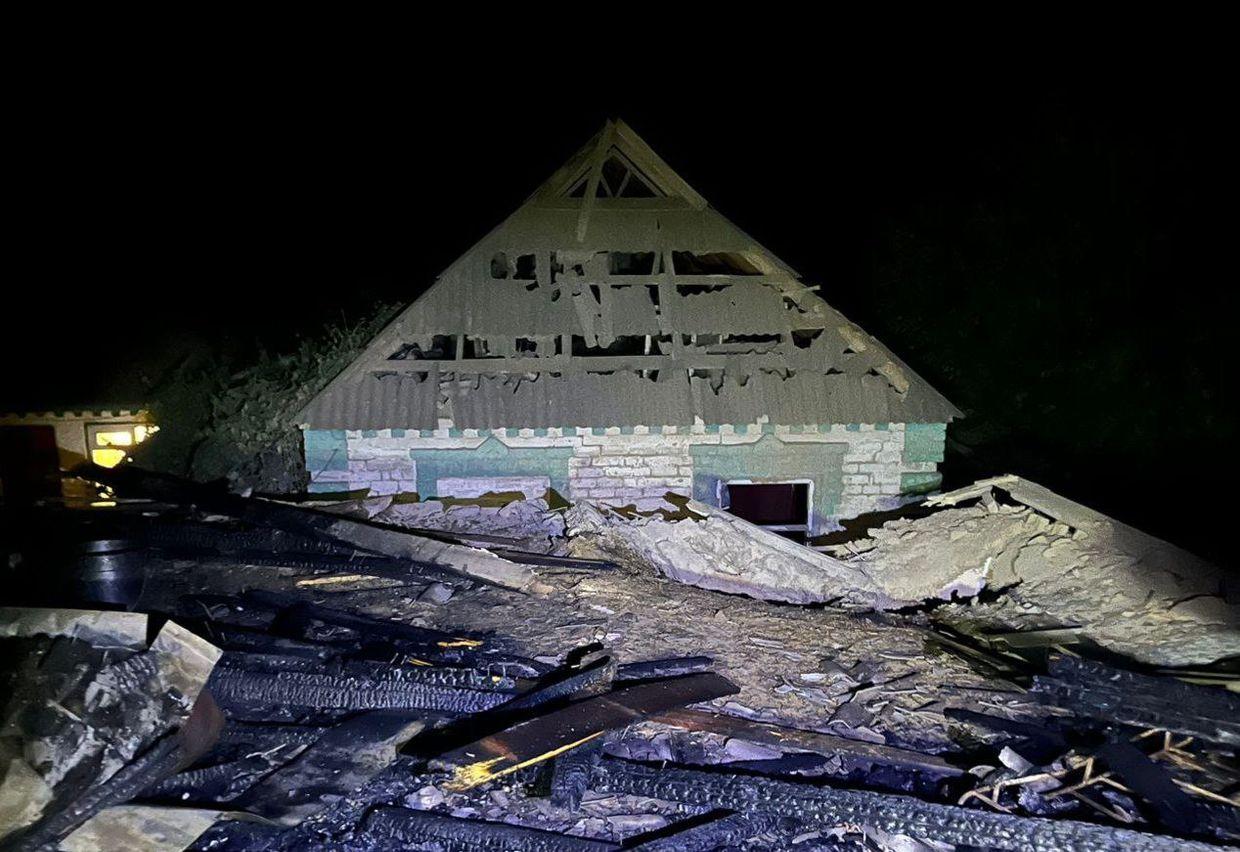 The aftermath of Russian attacks against the Nikopol district in Dnipropetrovsk Oblast.