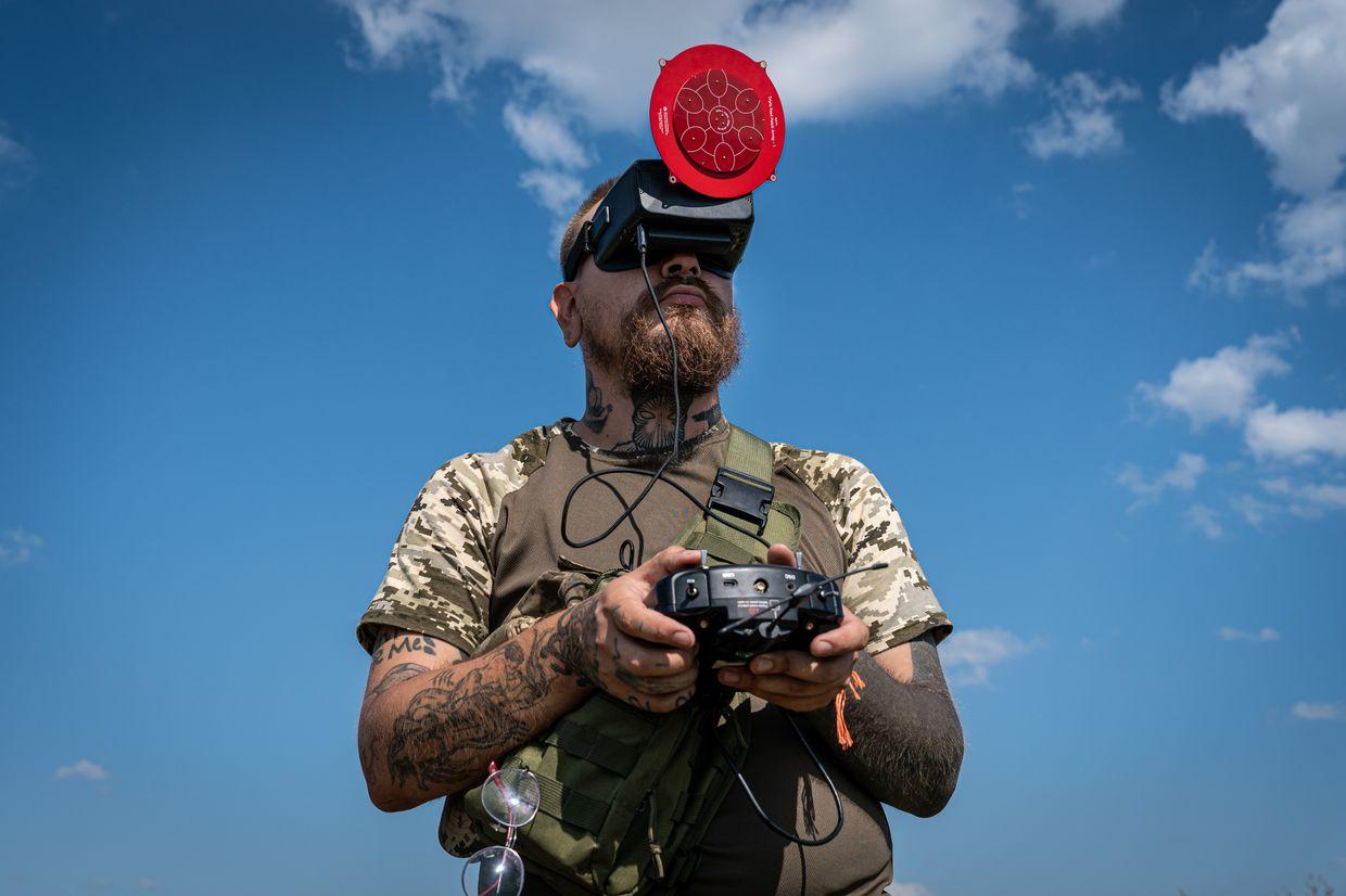Ukrainian soldiers test home-made drones before sending them to the frontline 