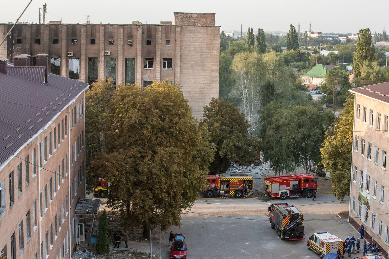 Military Institute of Telecommunications and Information Technology as seen after the Russian missile strike in Poltava