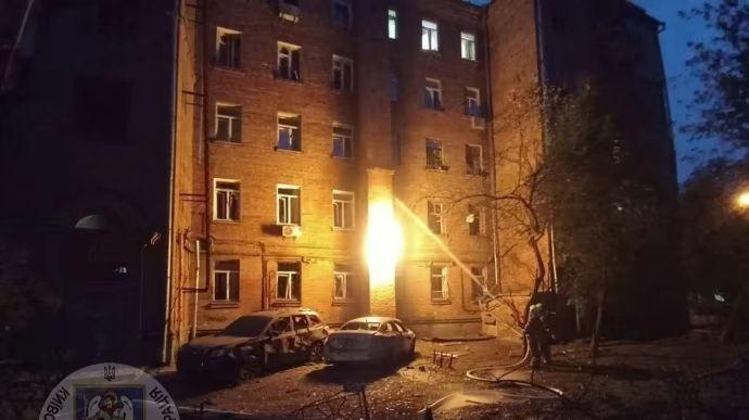 Around 10 Russian drones downed over Kyiv, debris causes fire