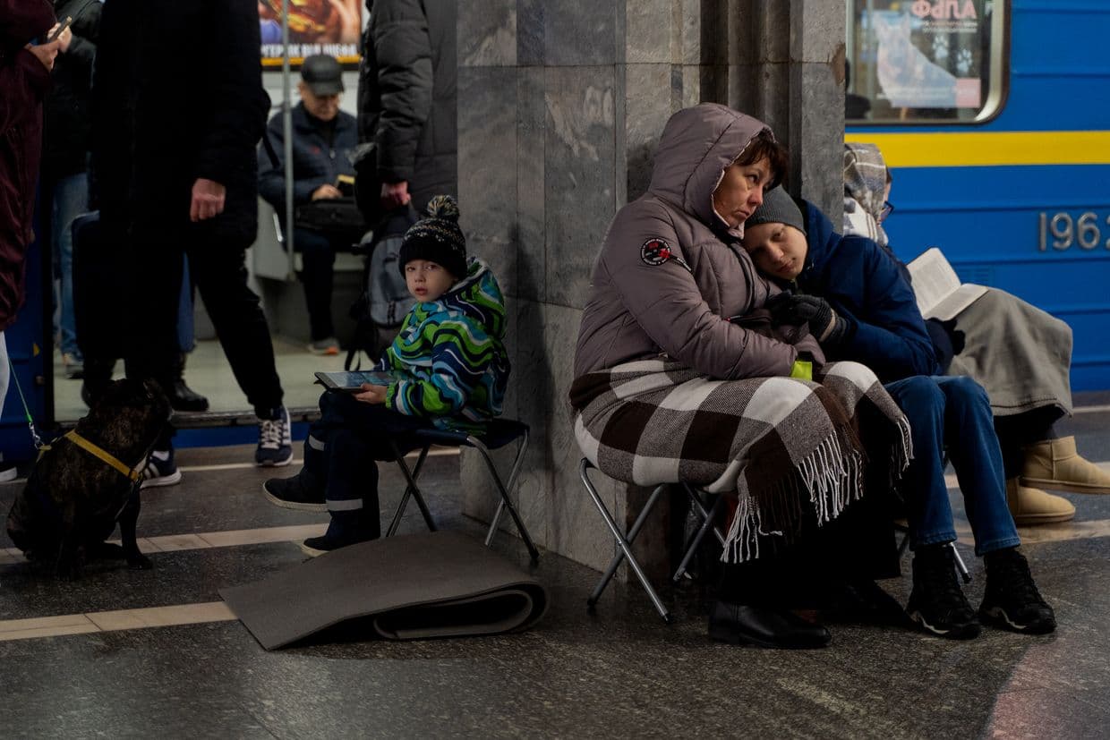 Kyiv residents take shelter subway station amid a Russian airstrike in Kyiv, Ukraine, on Nov. 17, 2024.