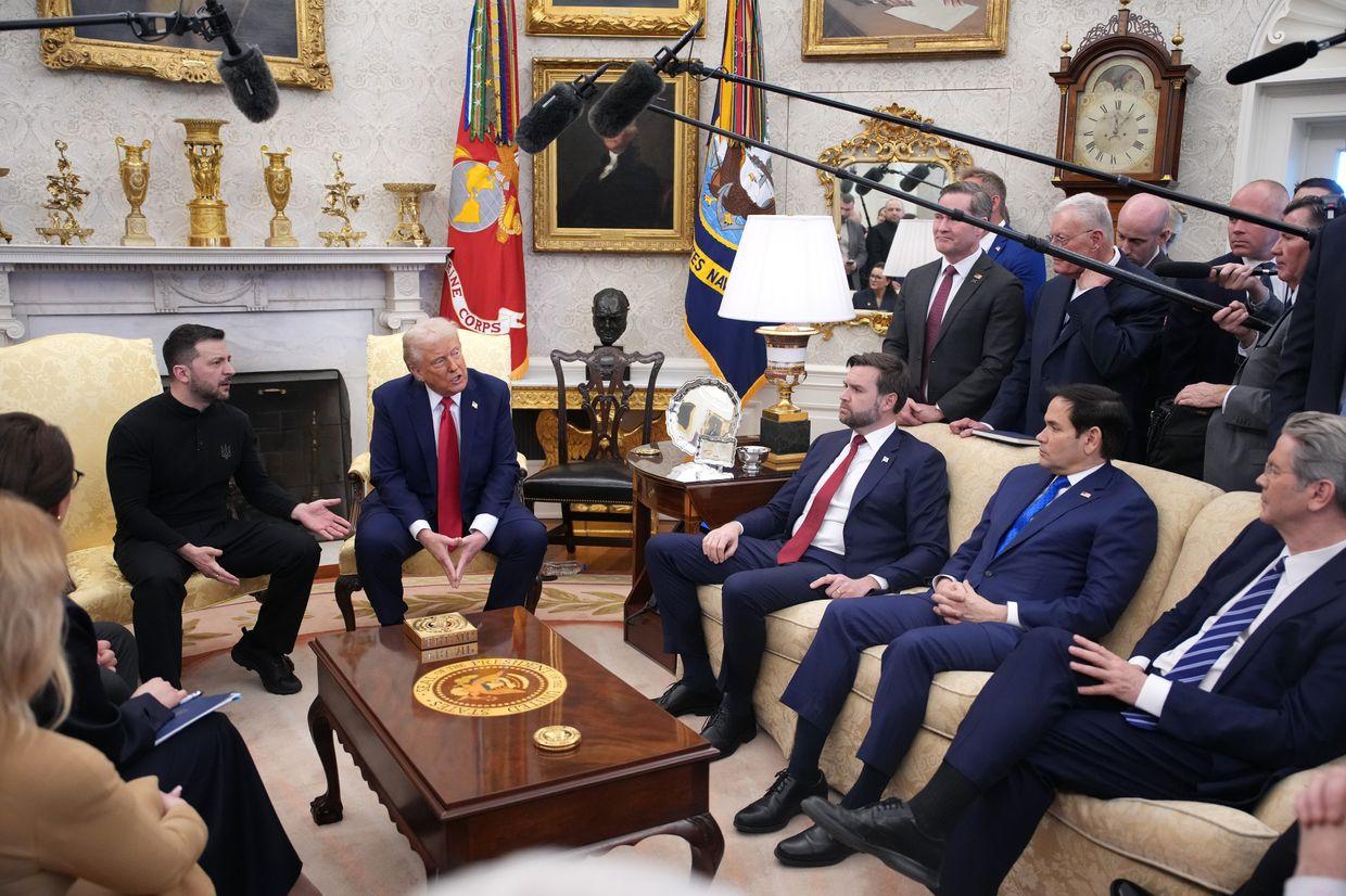 Donald Trump and JD Vance meet with Volodymyr Zelensky in Washington, D.C., U.S. on Feb. 28, 2025.