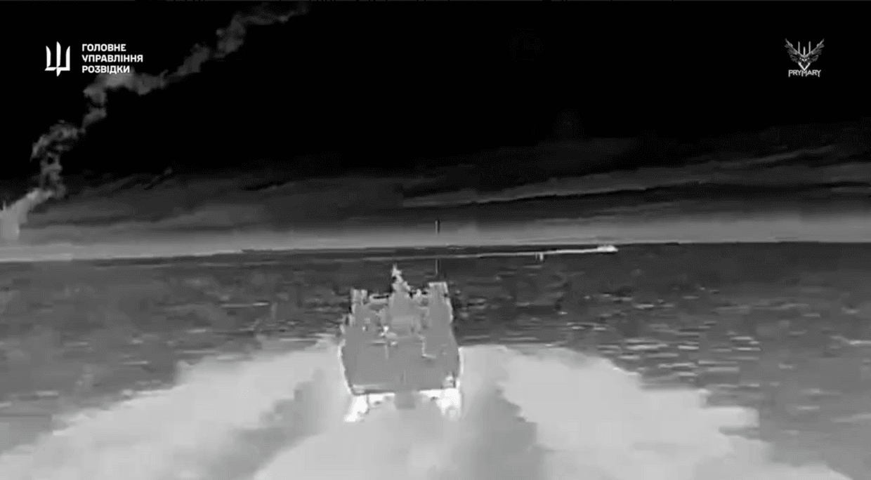 HUR releases video of drone attack on Russian landing craft, air defense system in Crimea