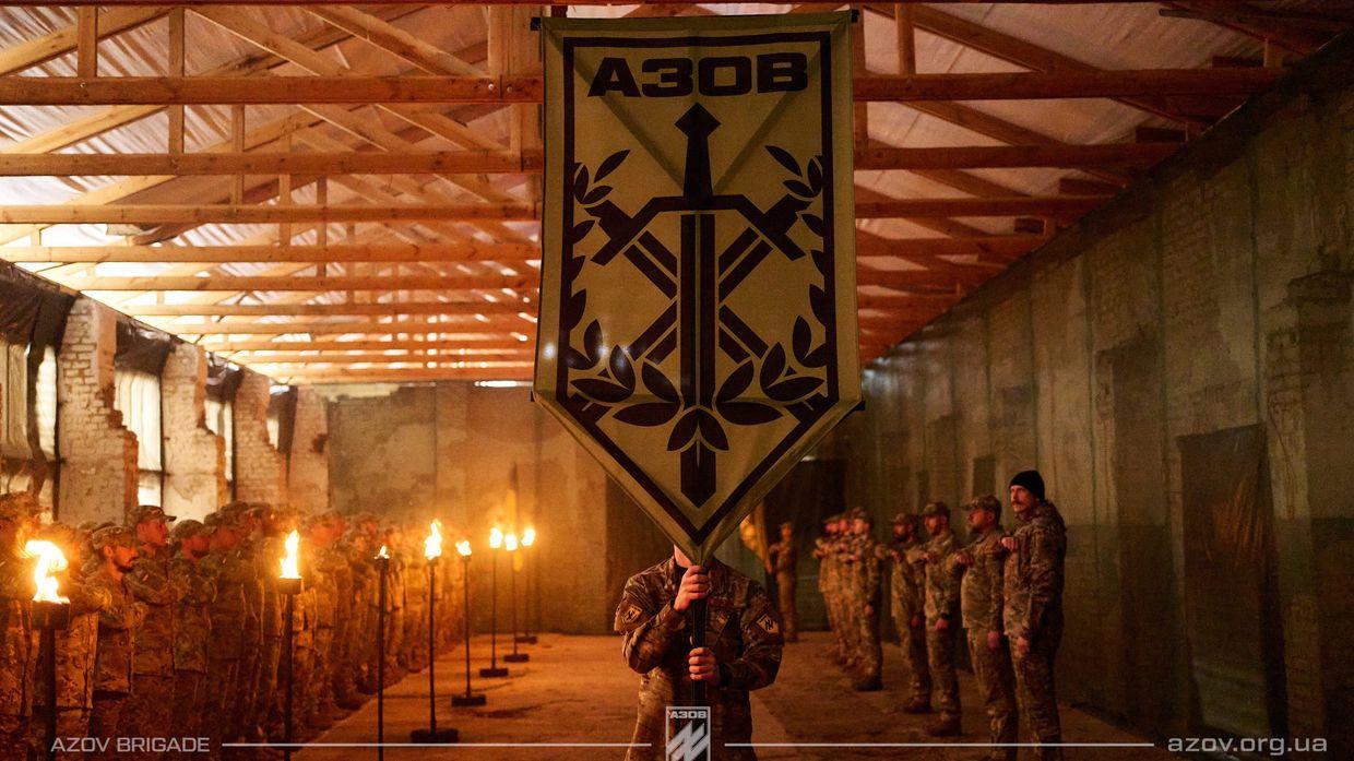 The international battalion of the 12th Azov Brigade receives a battle banner in a photo published on May 1, 2025.