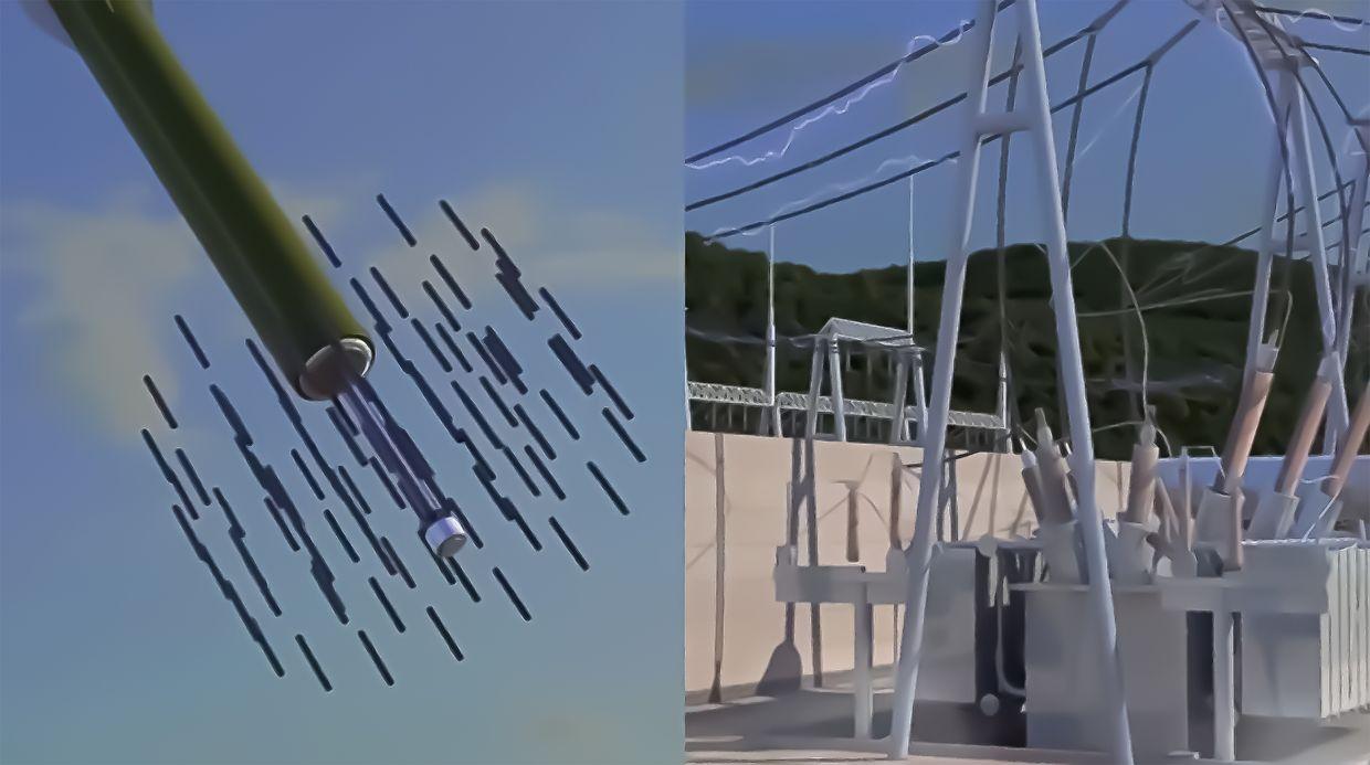 A screengrab from China's state TV broadcaster that showcased the details of a new "graphite bomb".