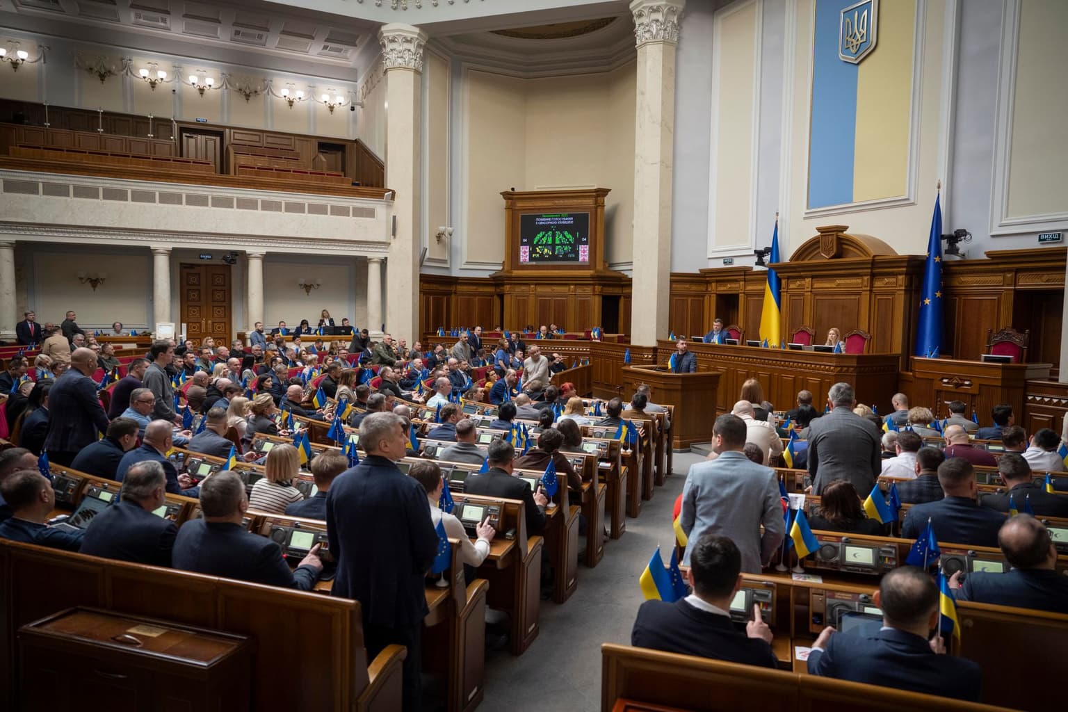 People’s Deputies vote during a plenary session in the Verkhovna Rada in Kyiv, Ukraine, on March 11, 2025.