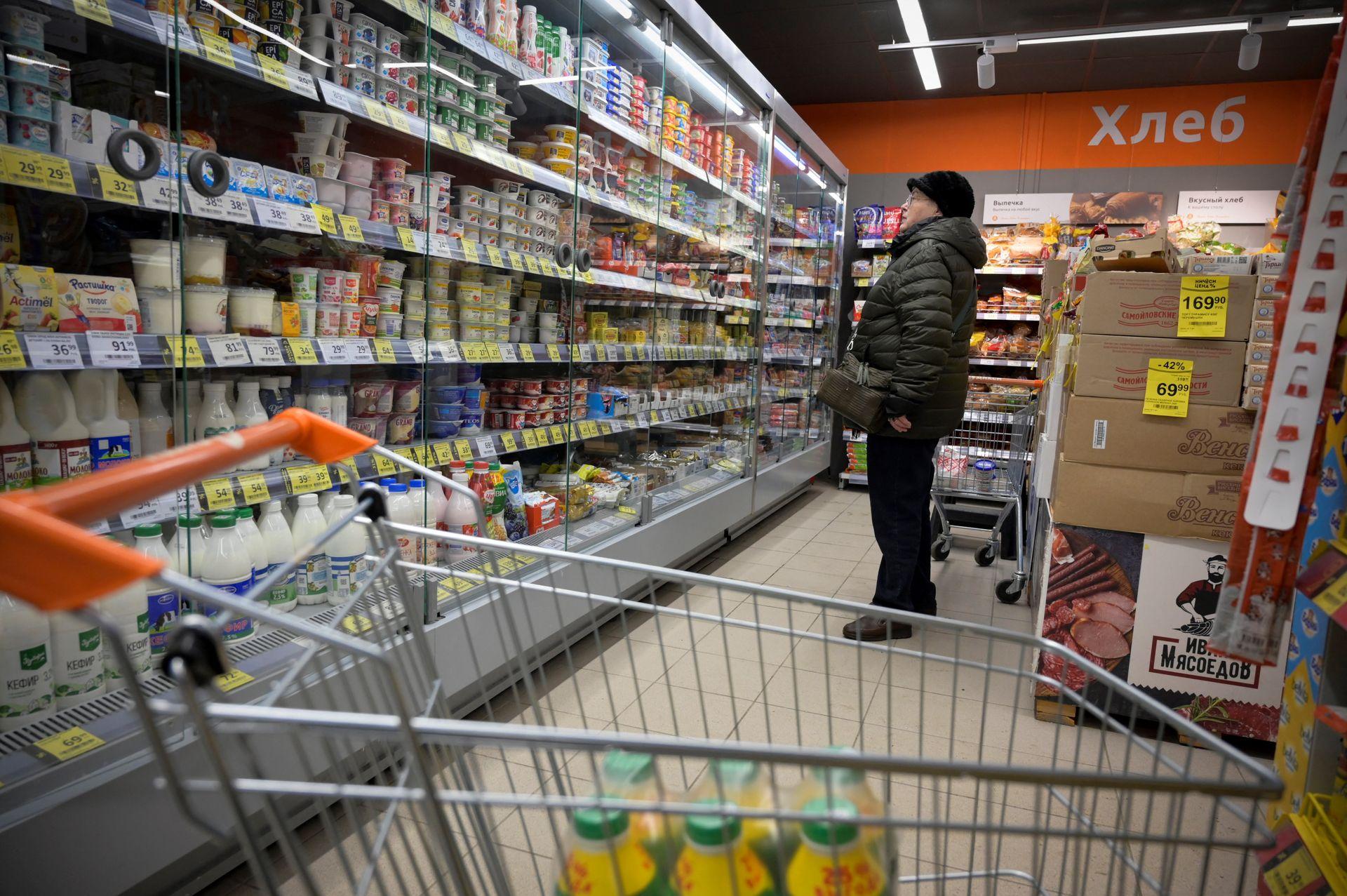 A woman shops at a supermarket in Moscow, Russia, on Jan. 30, 2023. 