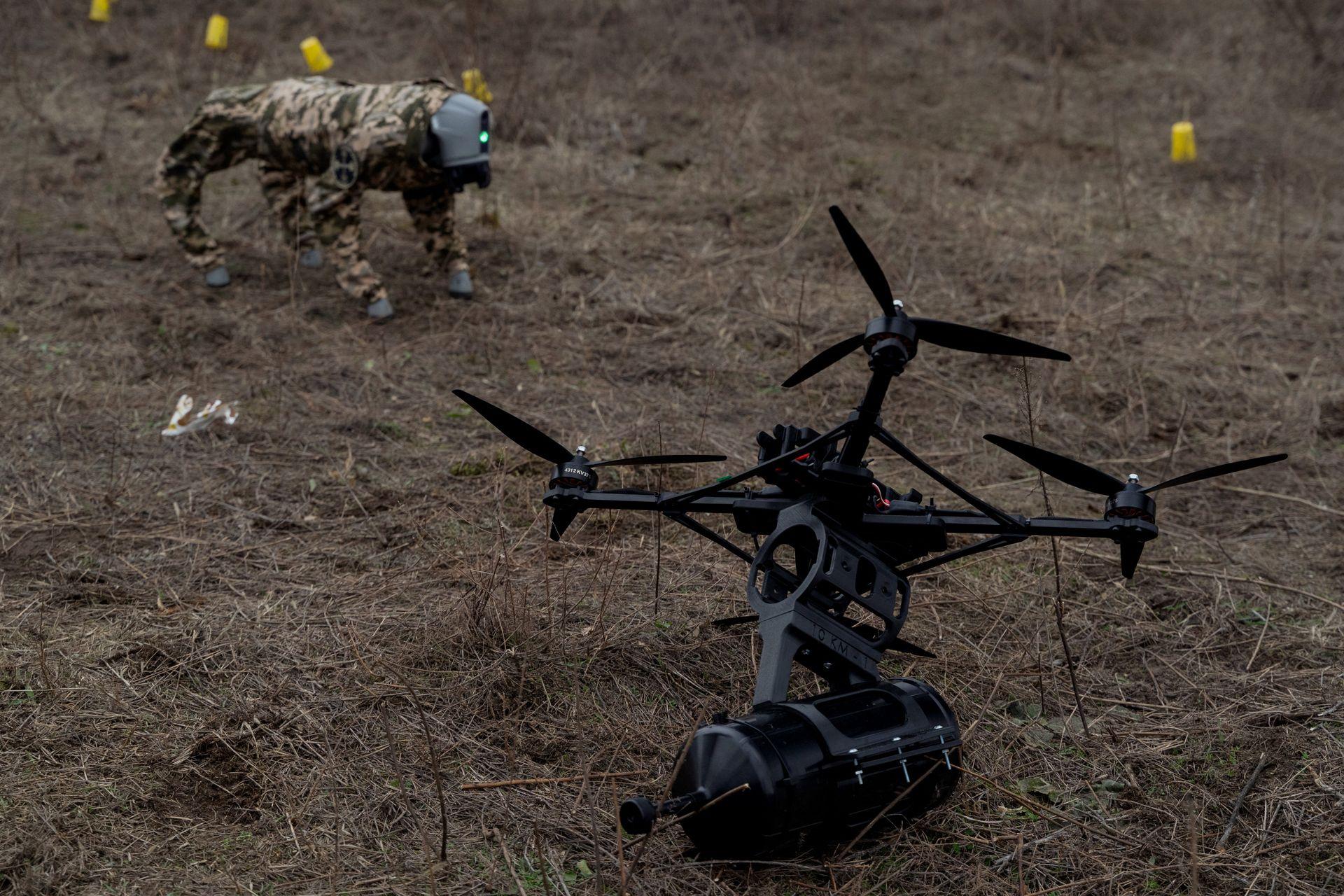 drones using fibre optics to fly at an undisclosed location in Kyiv Oblast, Ukraine, on Jan. 29, 2025