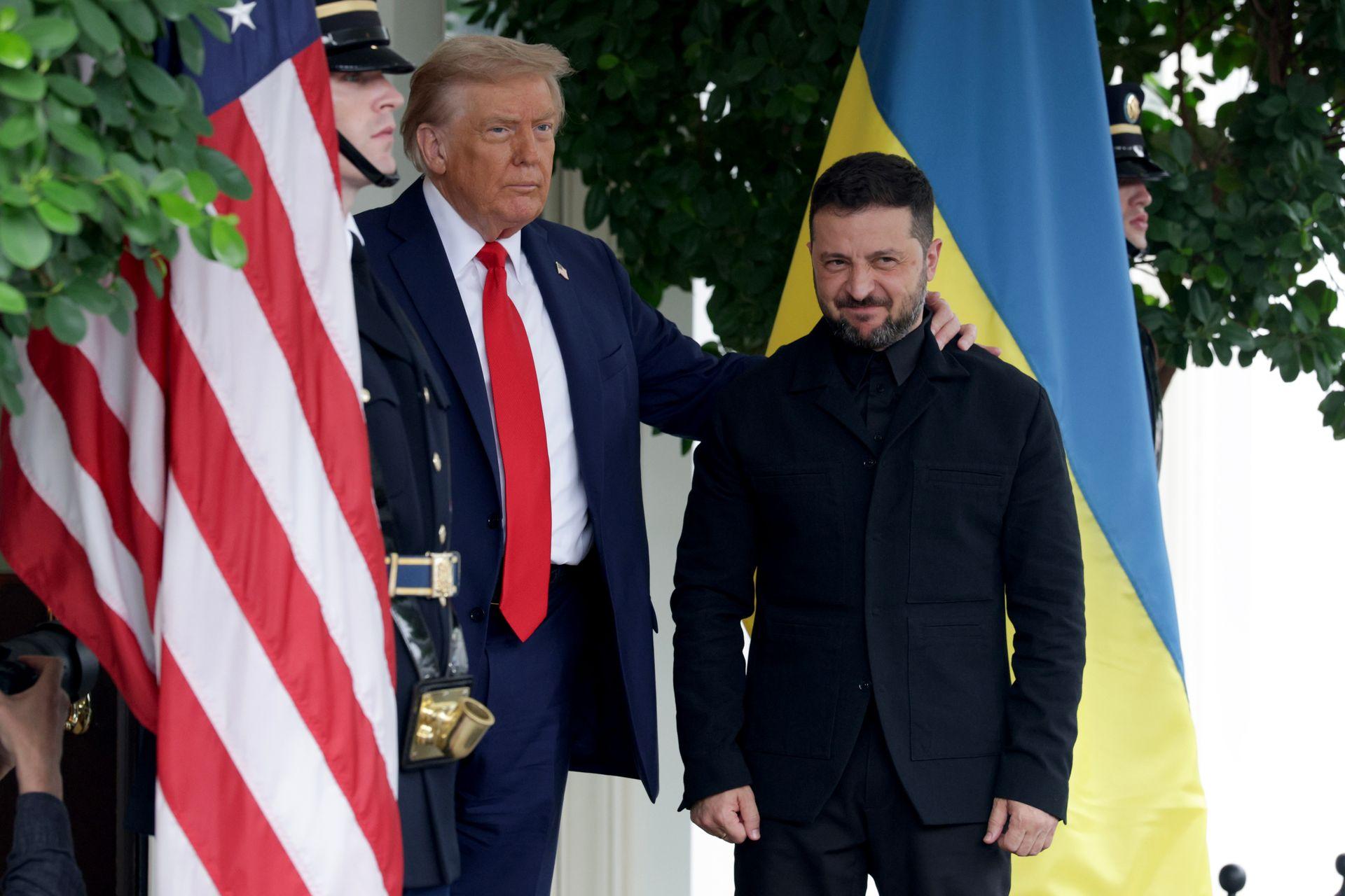 U.S. President Trump (L) greets President Zelensky (R) at the White House in Washington, D.C., on Aug. 18, 2025. 