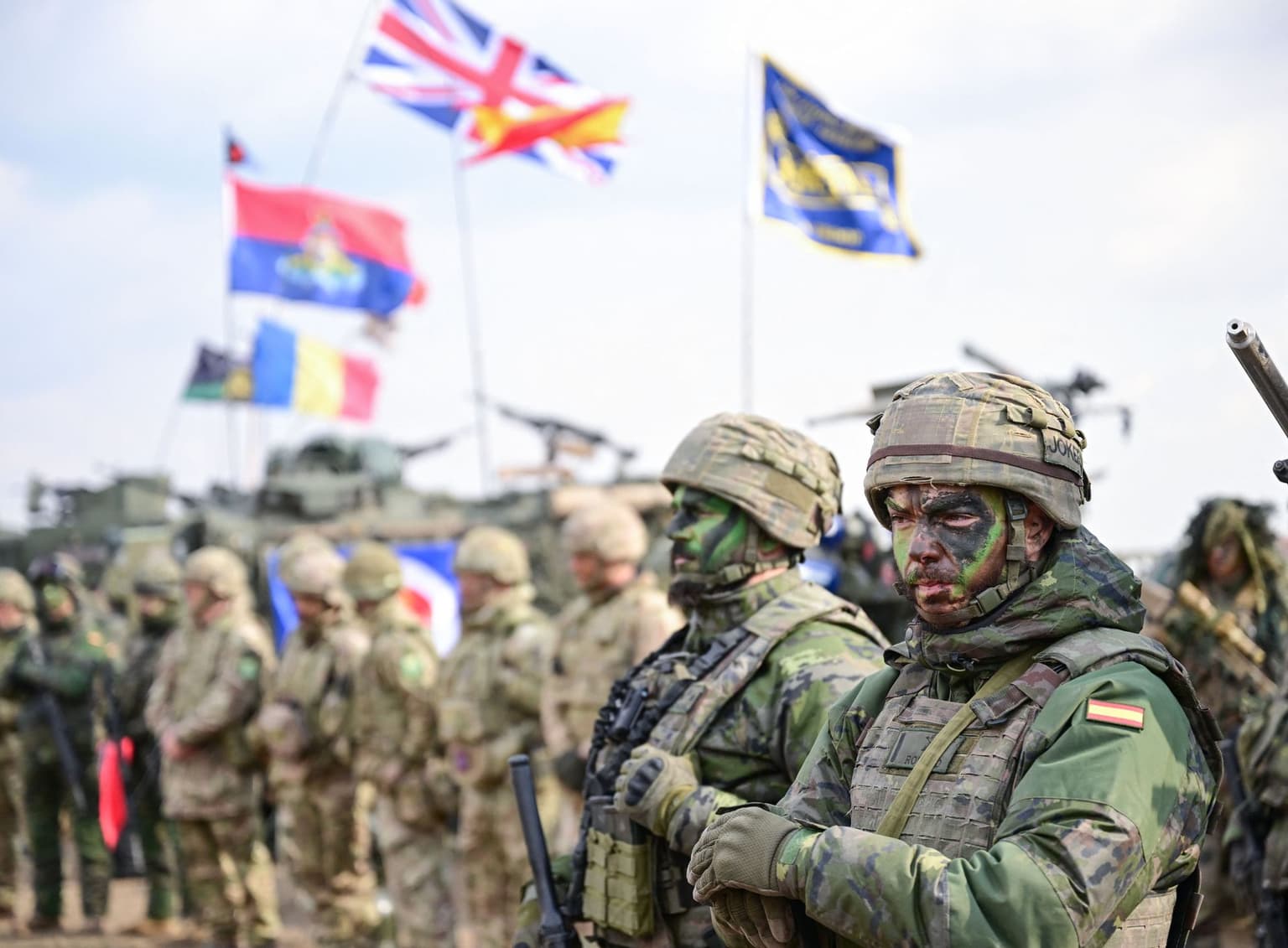 NATO military forces at the Smardan Training Area in Smardan, southeastern Romania, on Feb. 19, 2025. 