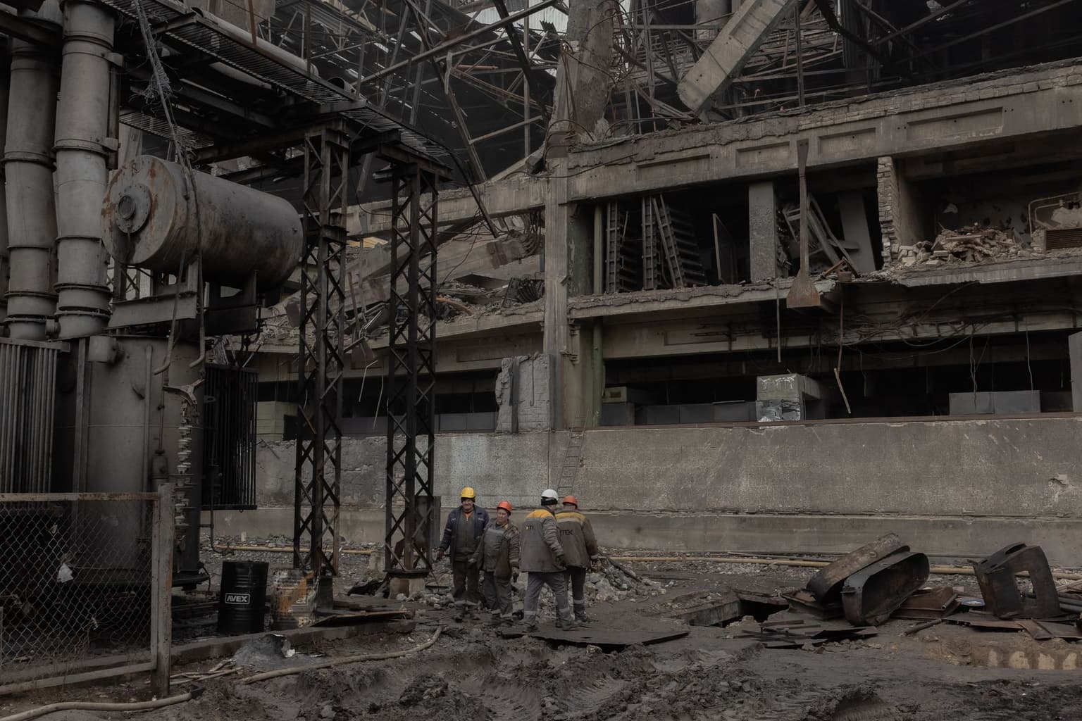 Employees at a power plant operated by DTEK, which was damaged by Russian air attacks in Ukraine on Nov. 13, 2025.