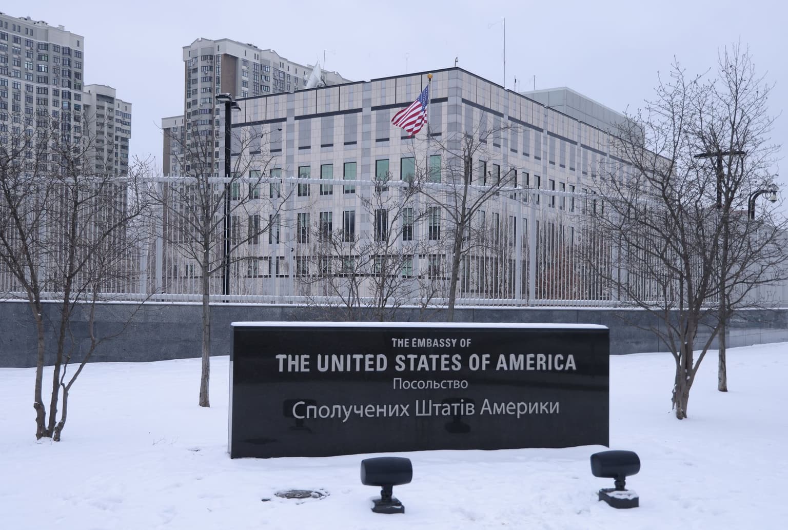 A view of the U.S. Embassy in Kyiv, Ukraine, on Jan. 24, 2022.