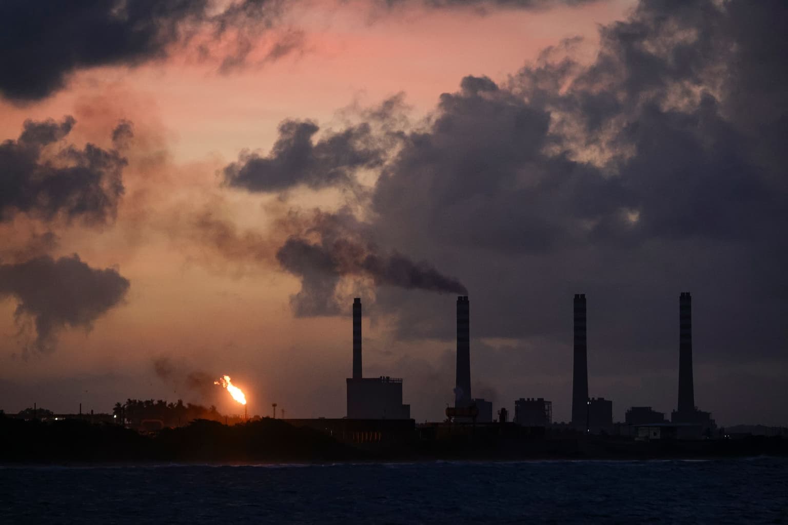 The El Palito refinery is seen at dusk in Puerto Cabello, Venezuela, on Dec. 18, 2025. 