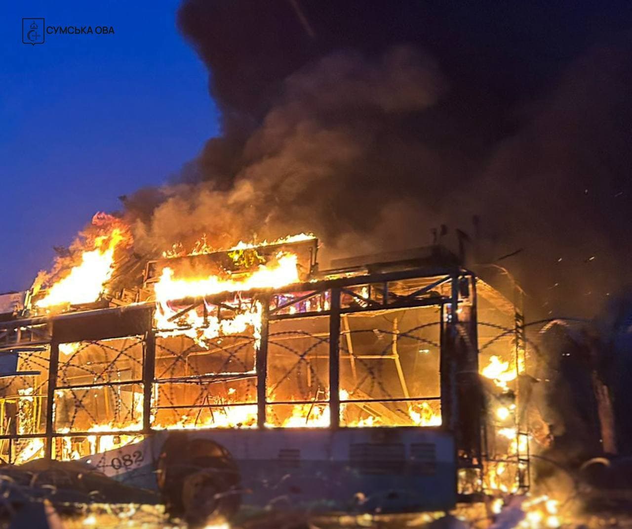 Driver hospitalized as Russian strike destroys trolleybus in Sumy Oblast