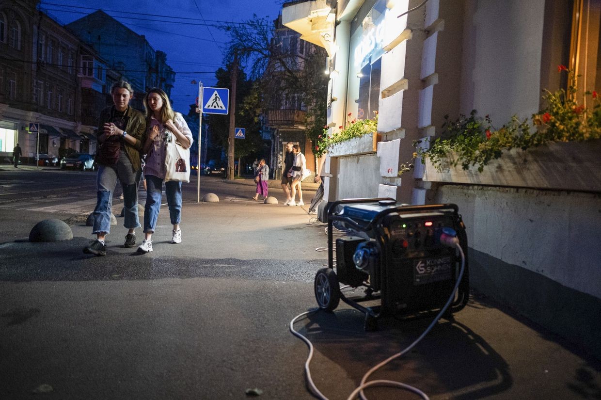 A generator is seen while Kyiv is going through blackouts.