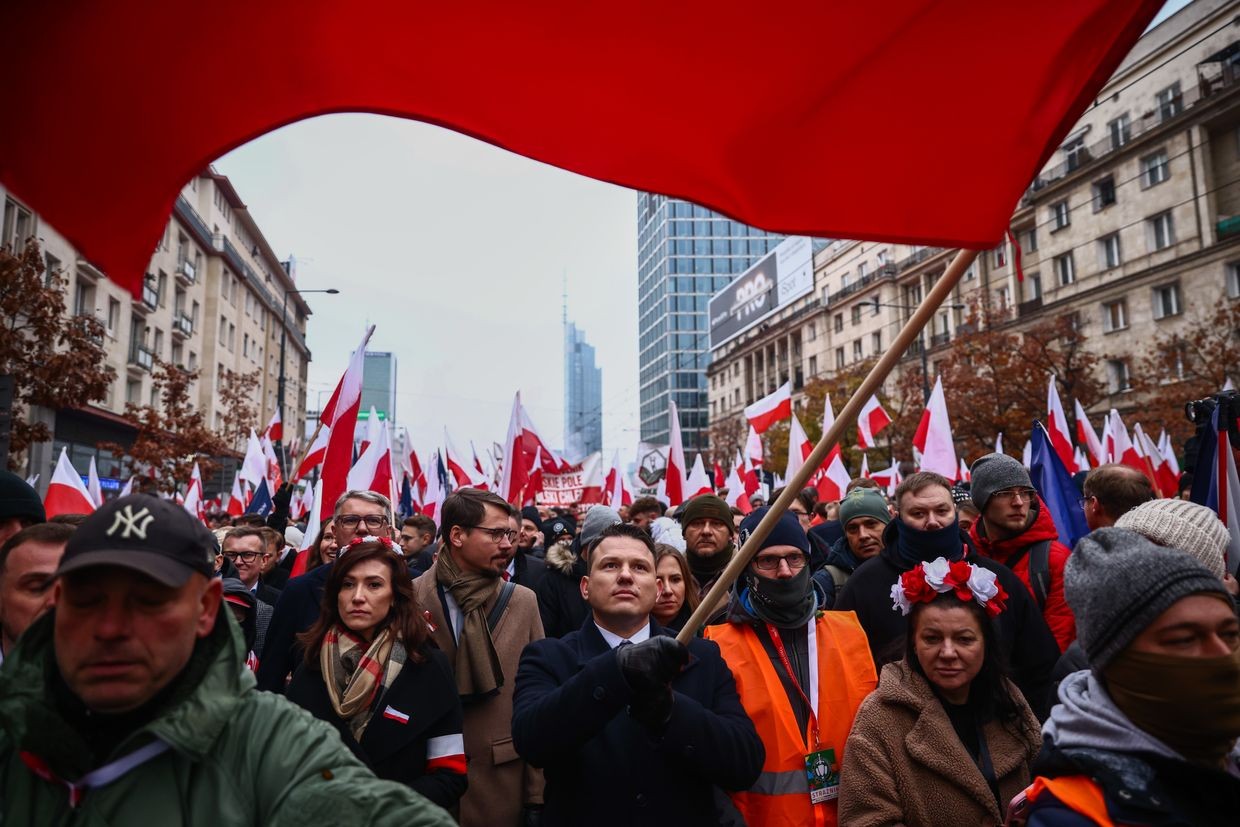Slawomir Mentzen, leader of the far-right Confederation party, in Warsaw, Poland, on Nov. 11, 2024. 