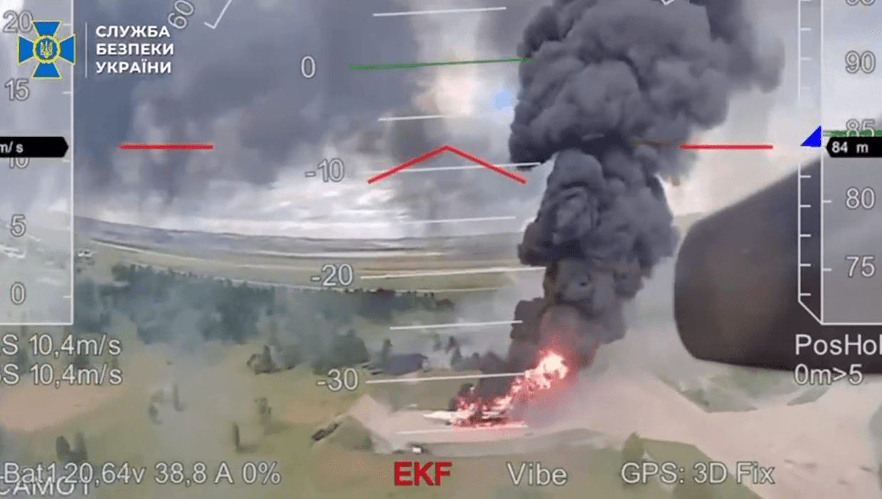 Ukraine's SBU releases new footage of Operation Spiderweb drone strike on Russian Tu-22 bomber