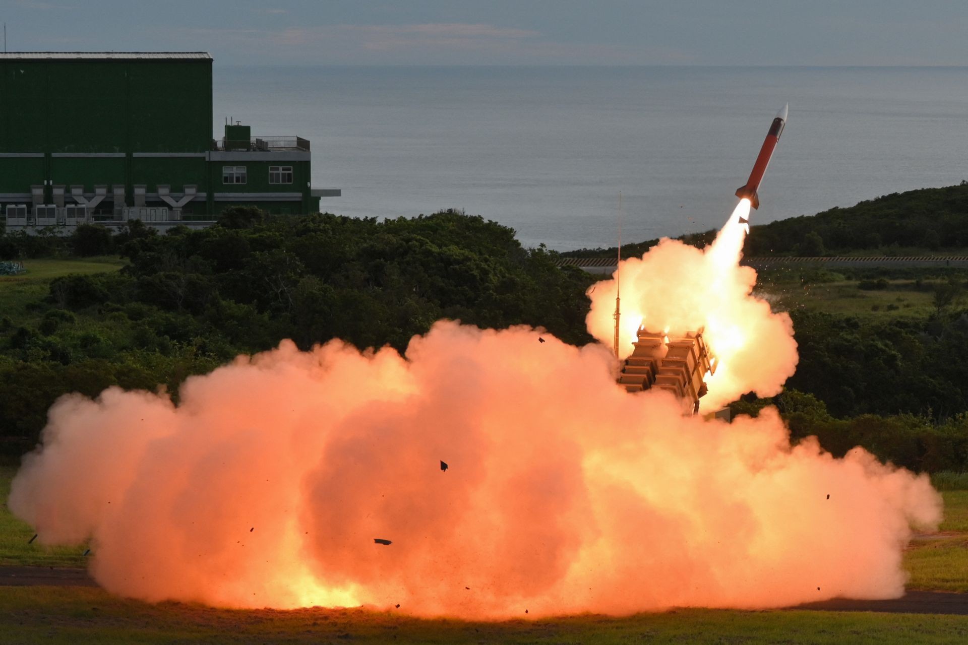 Patriot missile is launched at the Chiupeng missile base in Pingtung County, Taiwan, on Aug. 20, 2024.