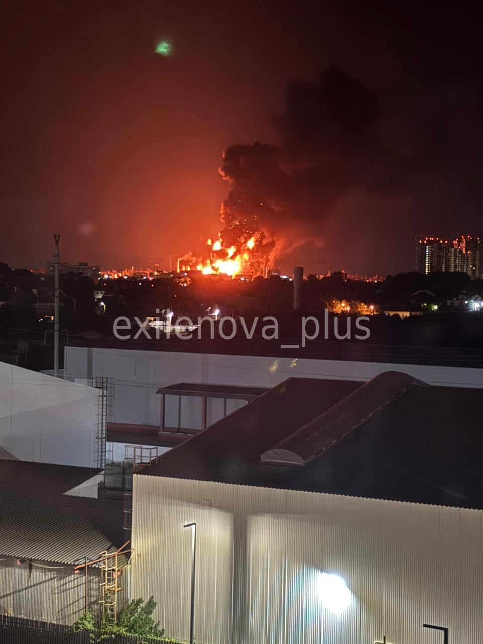 Large fire seen after Ukrainian drones reportedly strike oil refinery in Russia's Krasnodar Krai