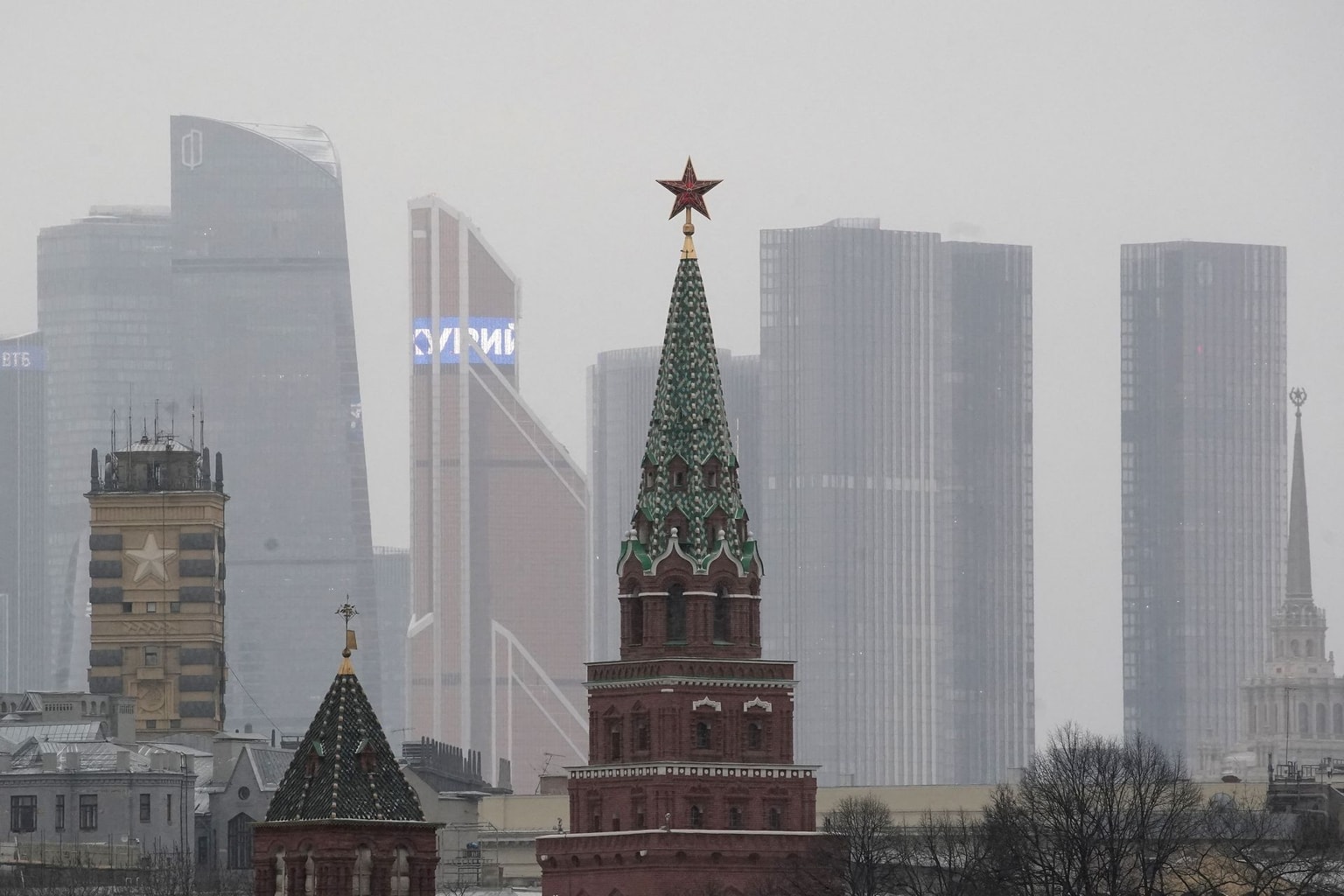 Moskva City in the background in Moscow, Russia, on Feb. 13, 2025.