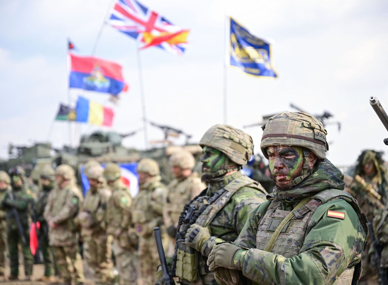 NATO military forces at the Smardan Training Area in Smardan, southeastern Romania, on Feb. 19, 2025. 