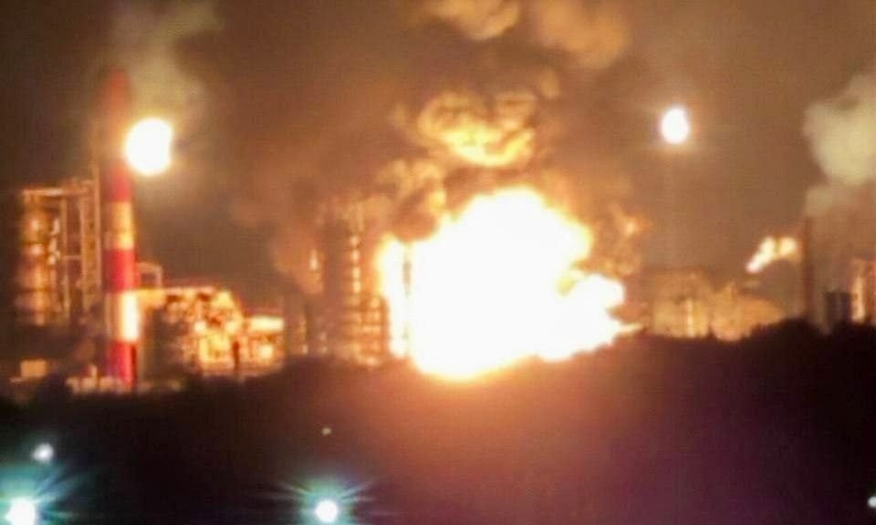 A purported photo of the aftermath of a Ukrainian drone strike on an oil refinery in Russia's Ryazan Oblast on Sept. 5, 2025. (RusNews/Telegram)