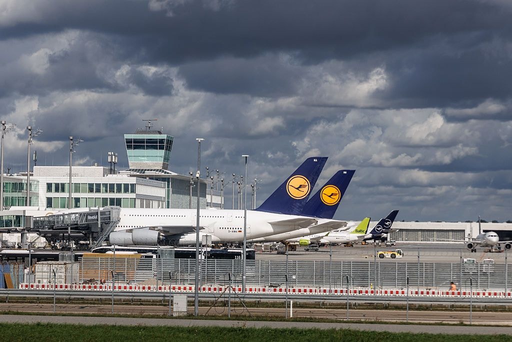 Airplanes at Munich Airport in Bavaria, Germany in September 2025.