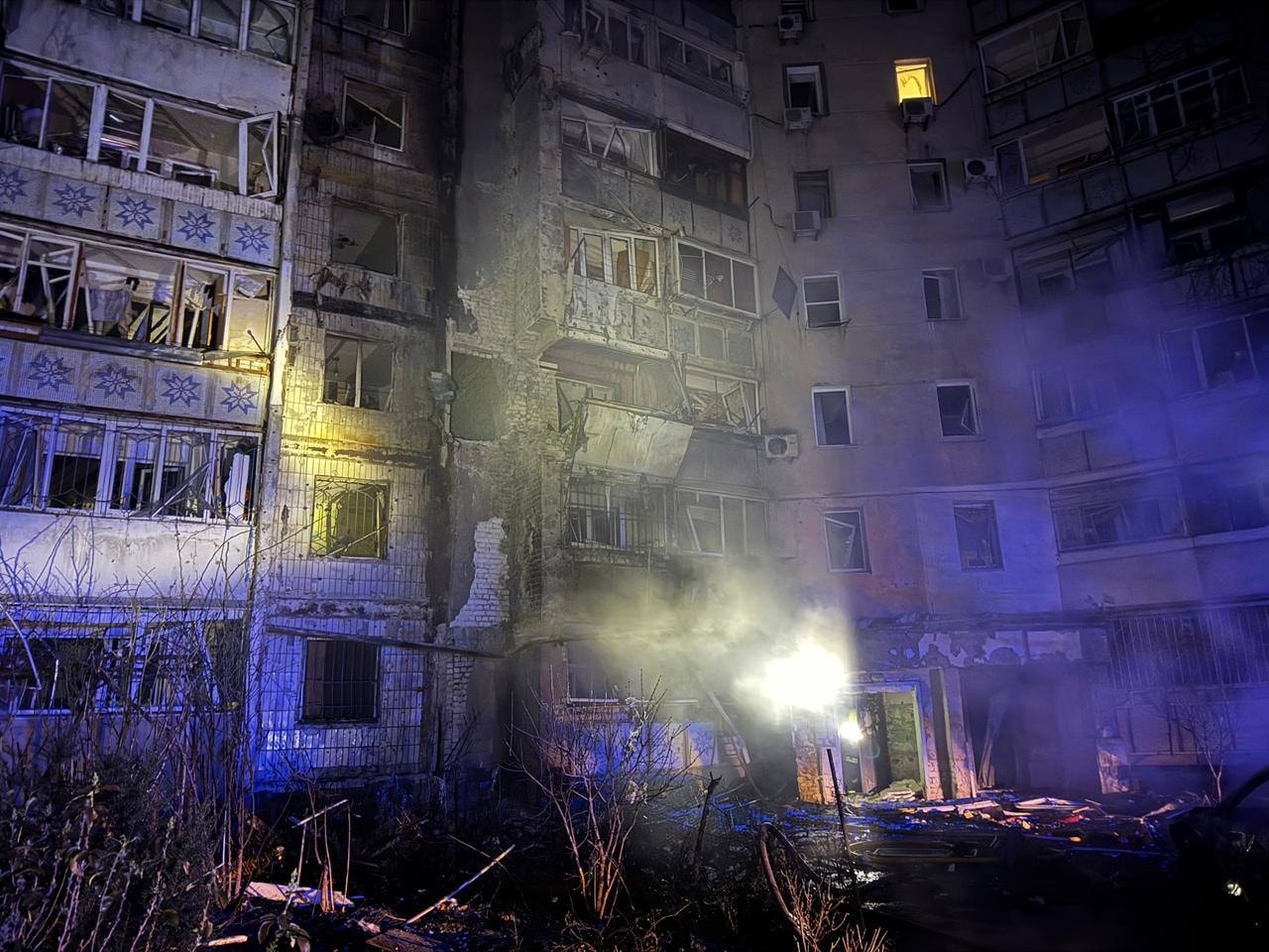 A damaged apartment block in Odesa on Dec. 31, 2025.