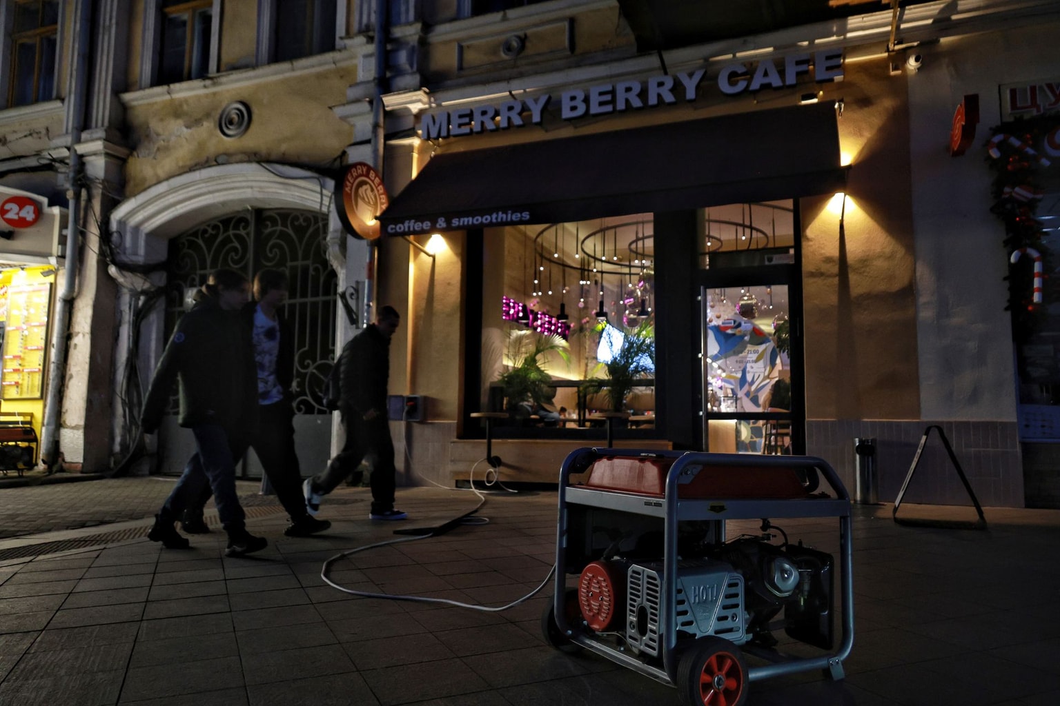 A generator is installed on a street in Odesa, Ukraine, on Dec. 15, 2025, after Russian shelling