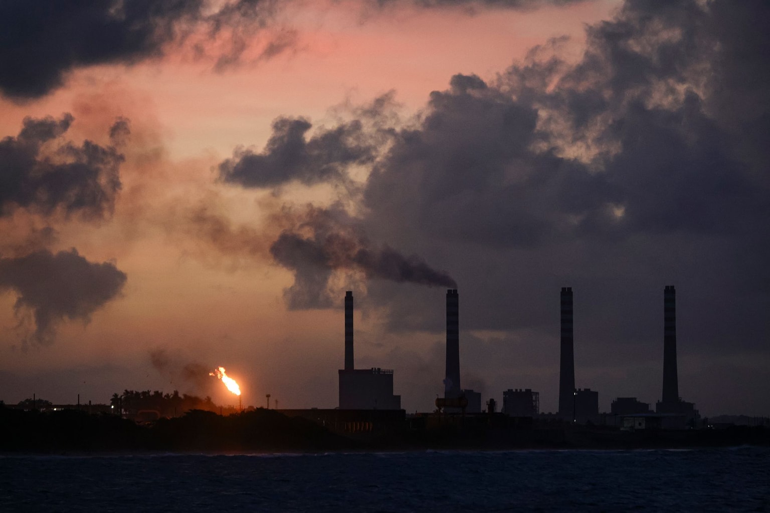 The El Palito refinery is seen at dusk in Puerto Cabello, Venezuela, on Dec. 18, 2025. 