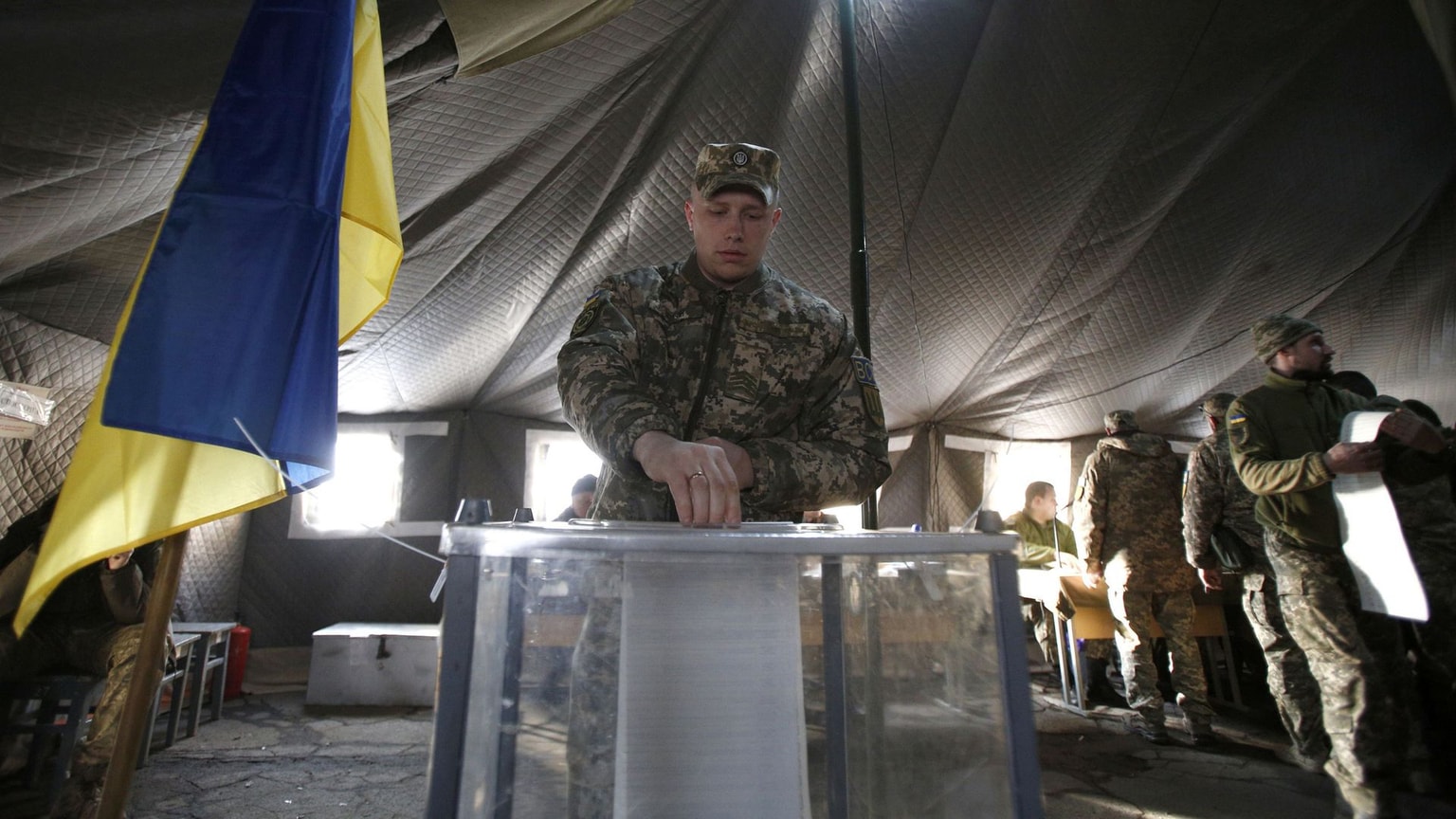 polling station near the frontline close to Avdiivka, Donetsk Oblast, Ukraine, on March 31, 2019.