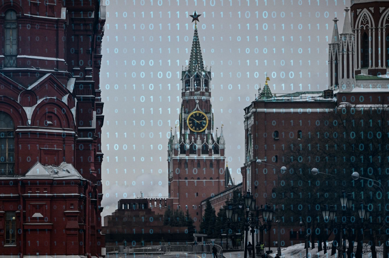 Red Square in Moscow, Russia, on March 5, 2024 with the Binary Code. 