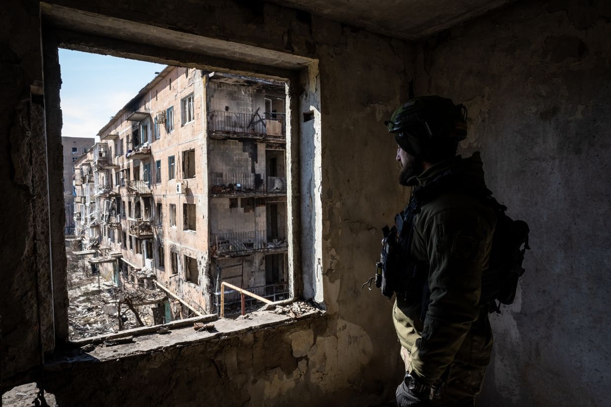 Ukrainian soldiers of 79th brigade are seen in the frontline city of Vuhledar as Russia-Ukraine war continues in Donetsk