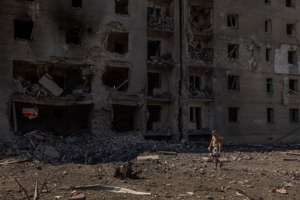 apartment building after a Russian airstrike in Selydove, Donetsk region, on June 27, 2024.
