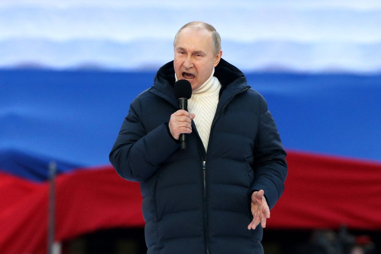 Russian President Vladimir Putin speaks during in Moscow, Russia, on March 18, 2022.