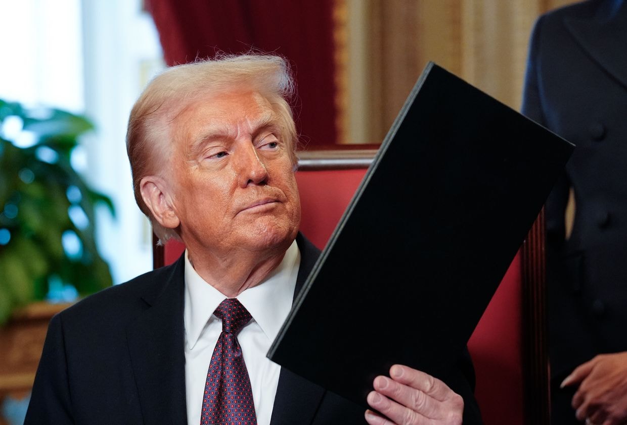 U.S. President Donald Trump takes part in a signing ceremony after his inauguration in the President's Room, Jan. 20, 2025.