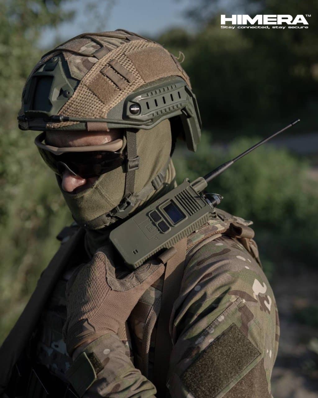 A Ukrainian soldier uses a Himera walkie-talkie, a secure communication device designed to withstand modern electronic warfare.